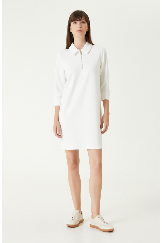 Kırık Beyaz Mini Örme Elbise - 4