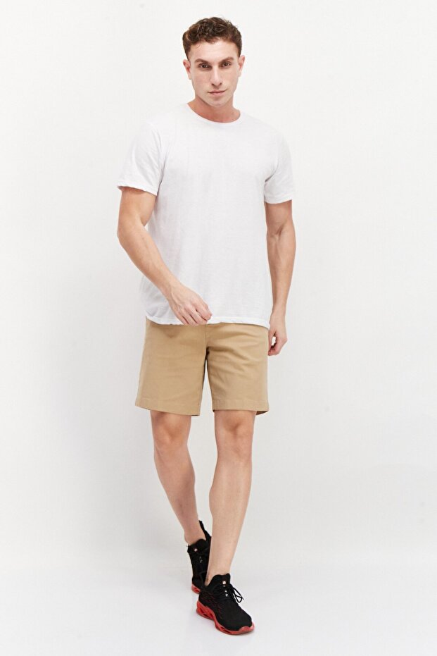 Men Solid Basic Short, Tan - 2
