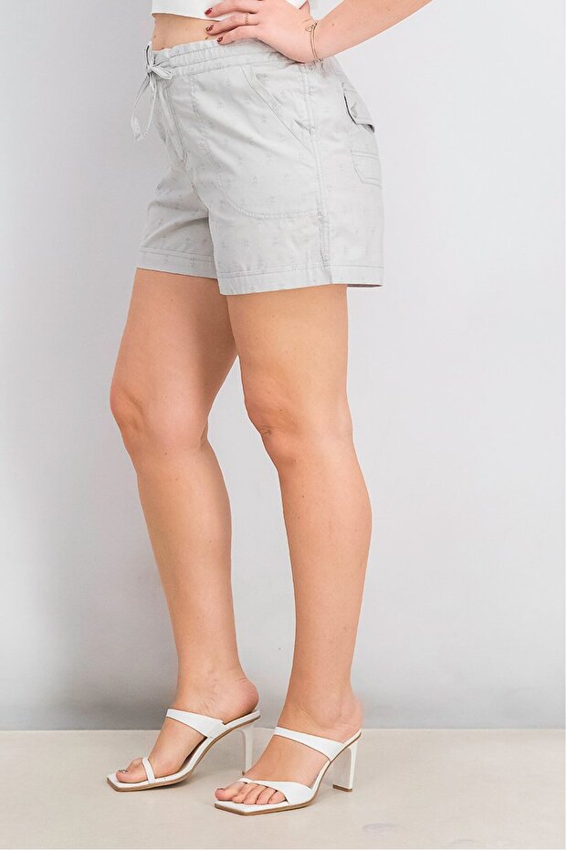 Women Printed Drawstring Basic Shorts, Cloudy Grey - 3