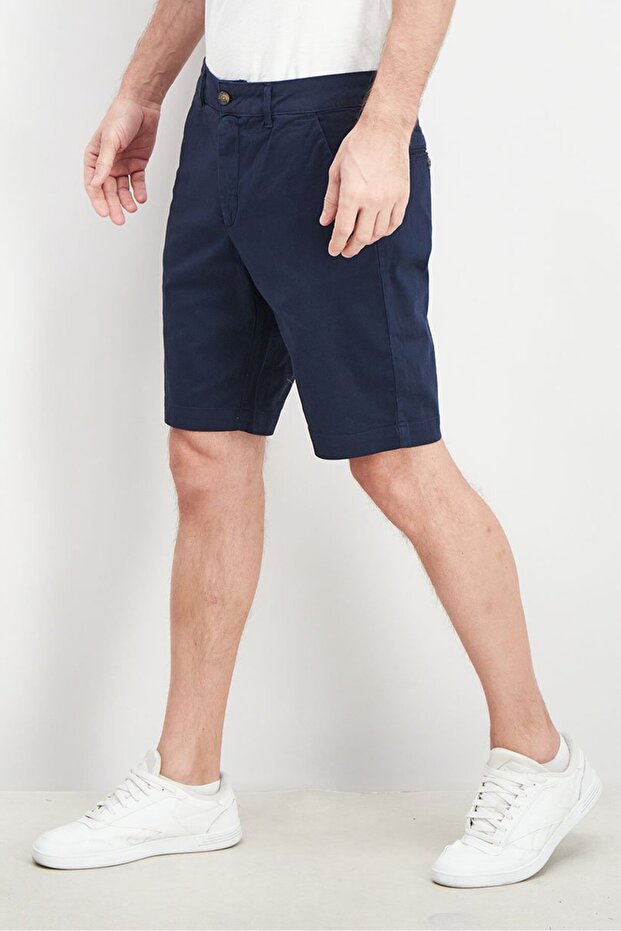 شورت رجالي ضيق سادة أساسي، أزرق داكن - 3