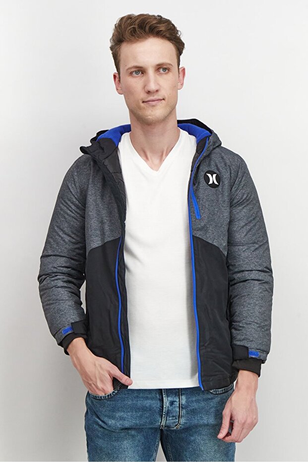 Men Brand Logo Bomber Jacket, Grey and Black