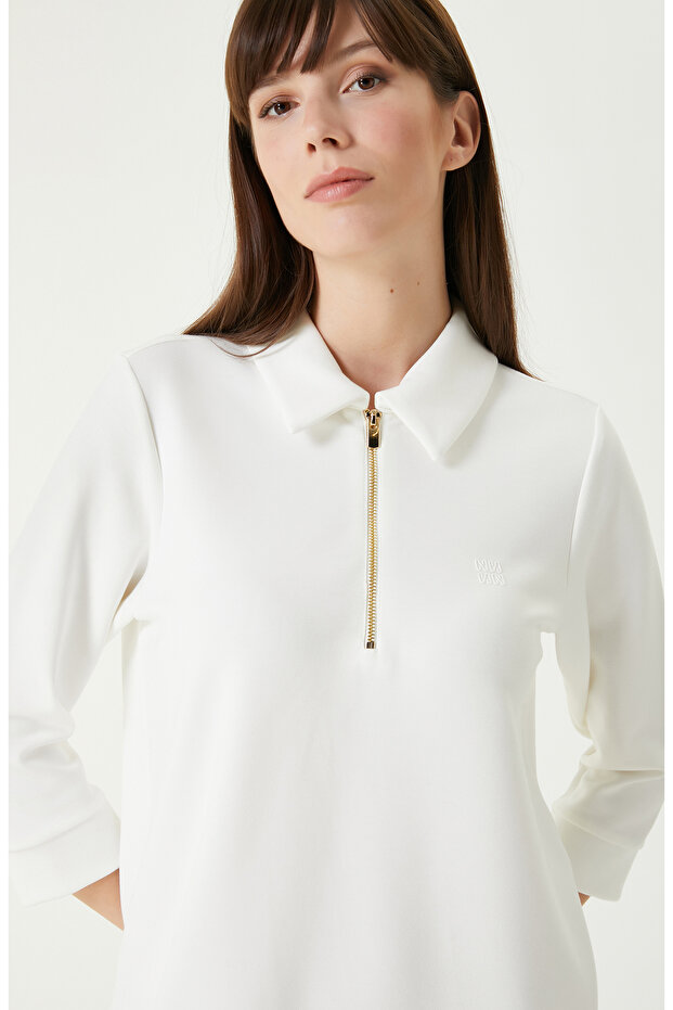 Kırık Beyaz Mini Örme Elbise - 3