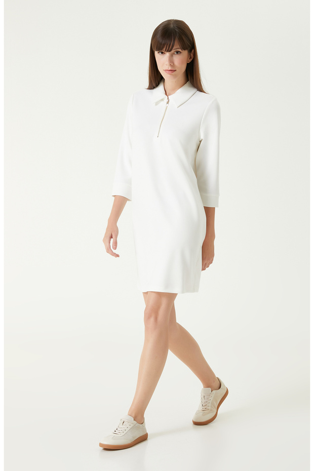 Kırık Beyaz Mini Örme Elbise - 2