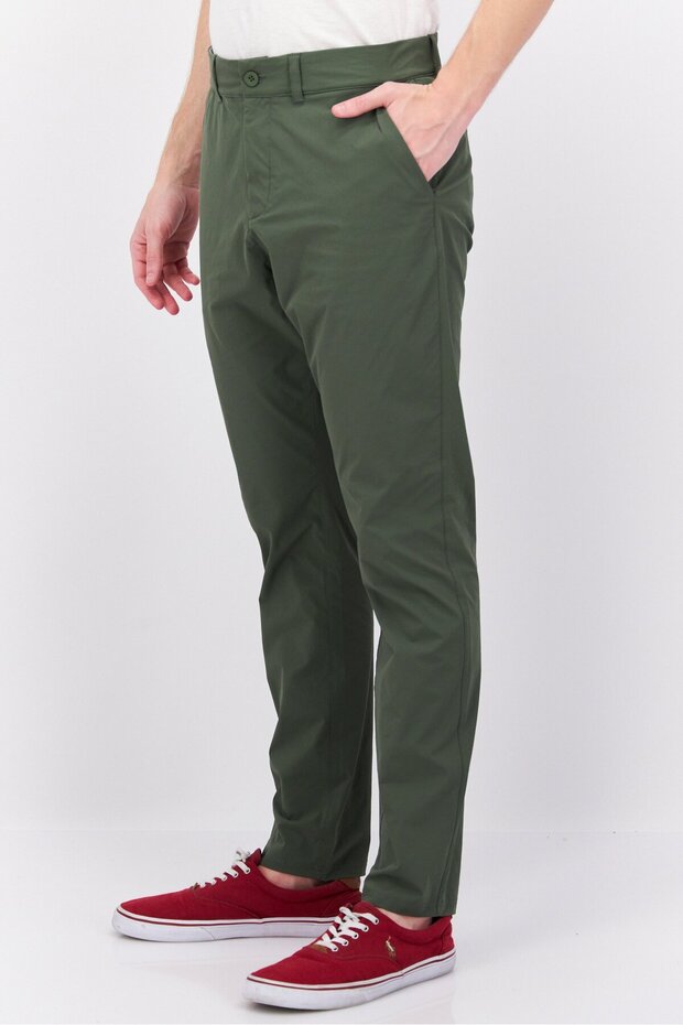 Men Regular Fit Solid Pants, Green - 2