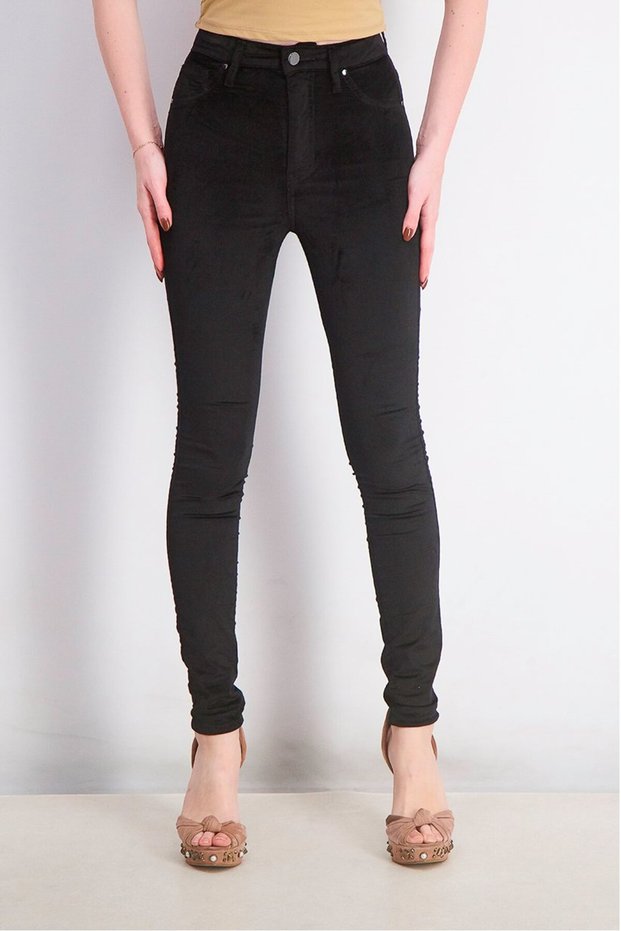 Women Belt Loops Super High Rise Skinny Pants, Black