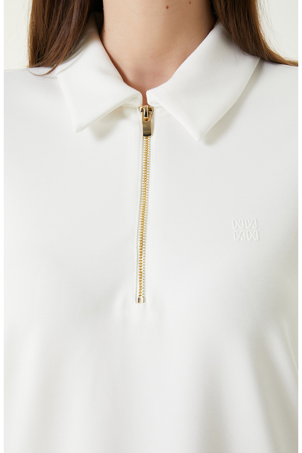 Kırık Beyaz Mini Örme Elbise - 5