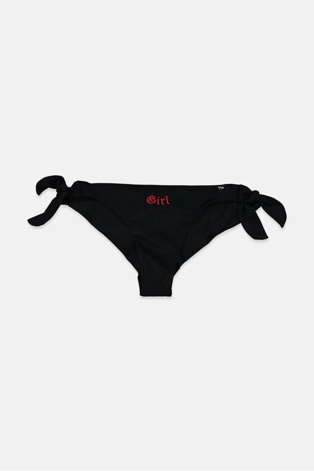 Women Embroidered Tie Bikini Bottom, Black