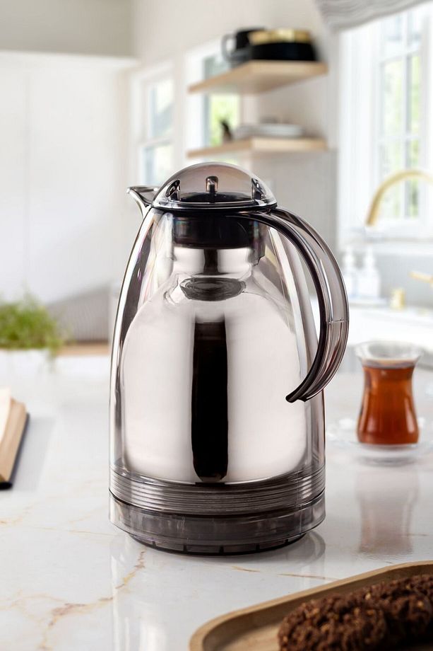 1.5 LT Isı Yalıtımlı Çay Ve Soğuk Su Termosu Füme (12 Saat Sıcak Tutar& İçi Camdır) - 3