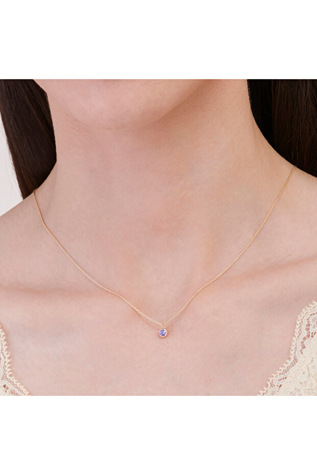 Mor Taşlı Altın Kolye - 3