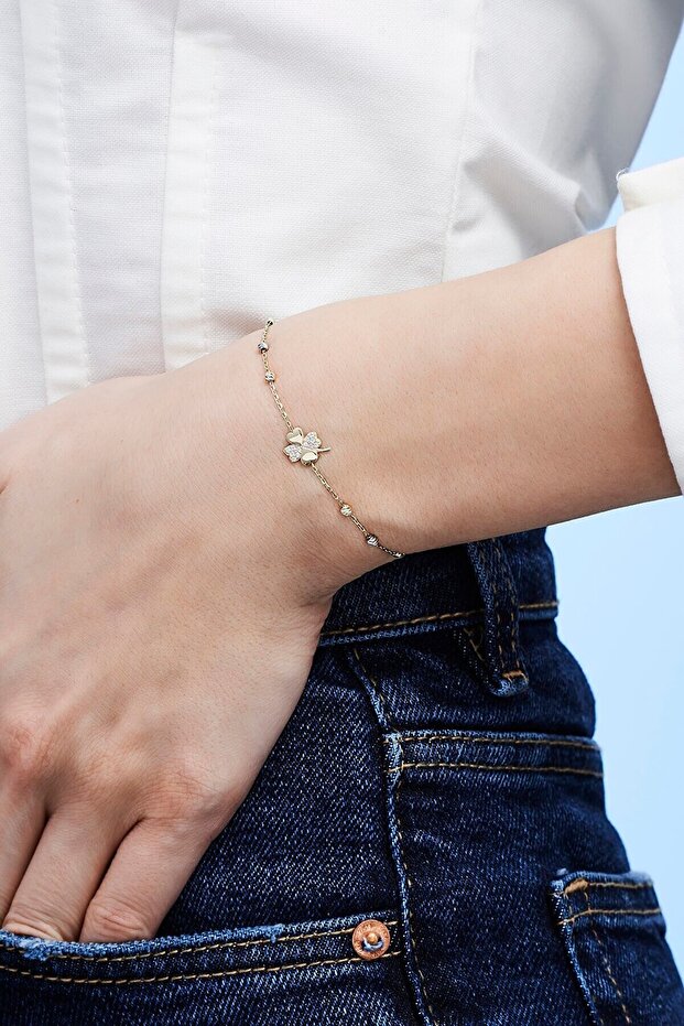 Altın Yonca Kolye Bileklik Set - 4