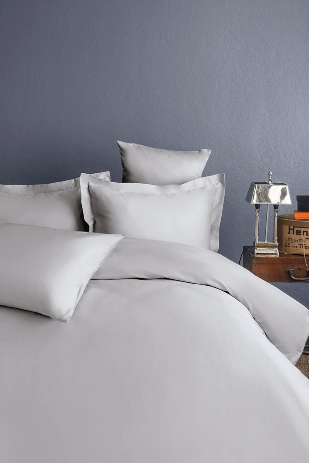 Simply Ice Gray Cotton Satin Duvet Cover Set Double