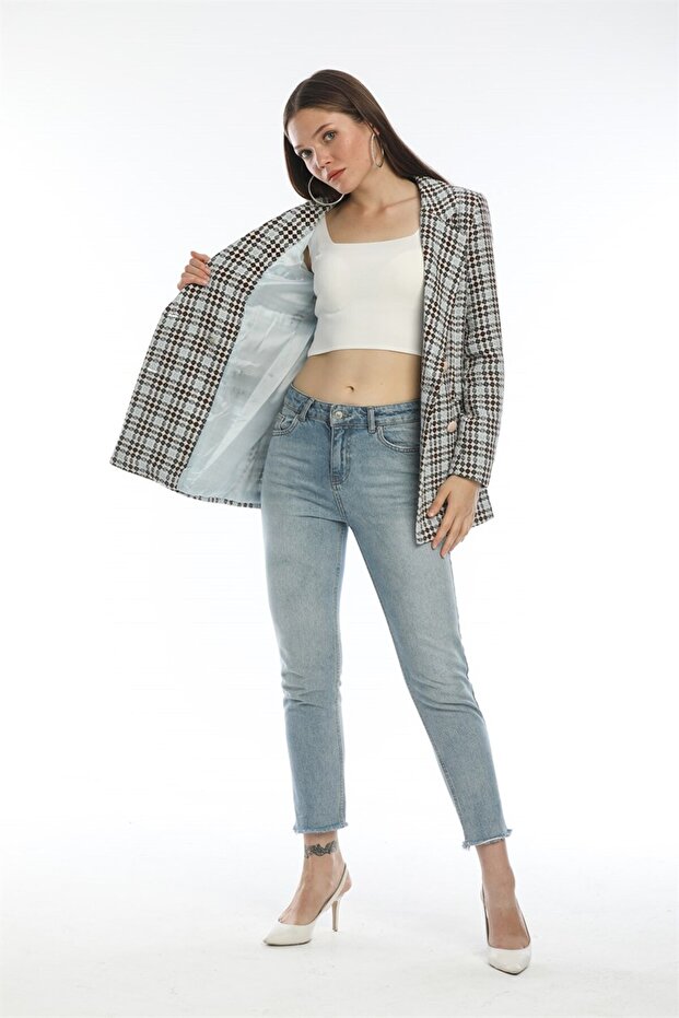 Düğmeli Mavi Ceket - 7