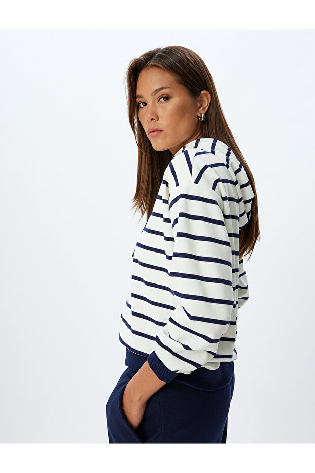 Long Sleeve Striped Hooded Sweatshirt