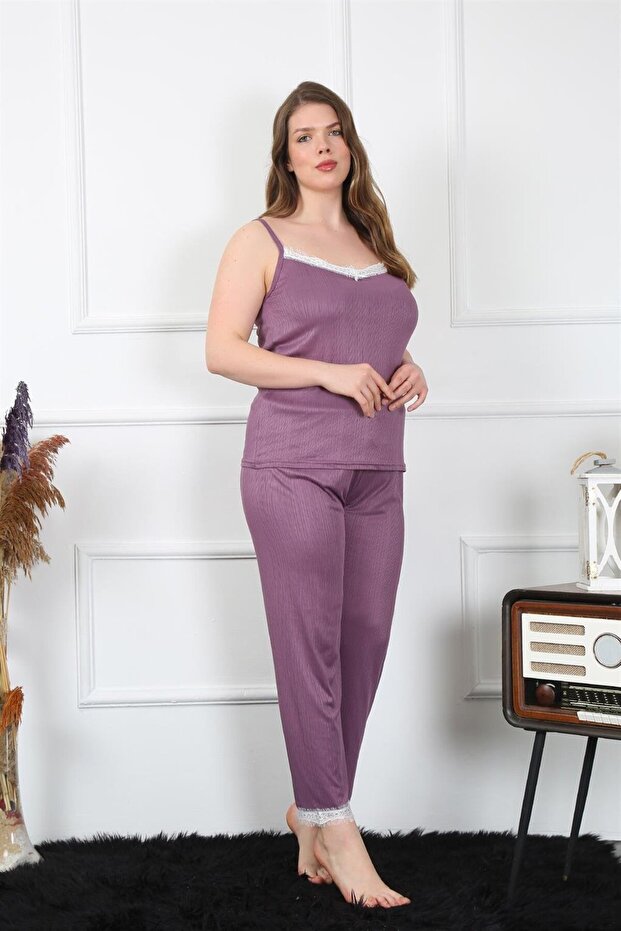 Women's Large Size Plum Rope Strap Pajama Set 202195
