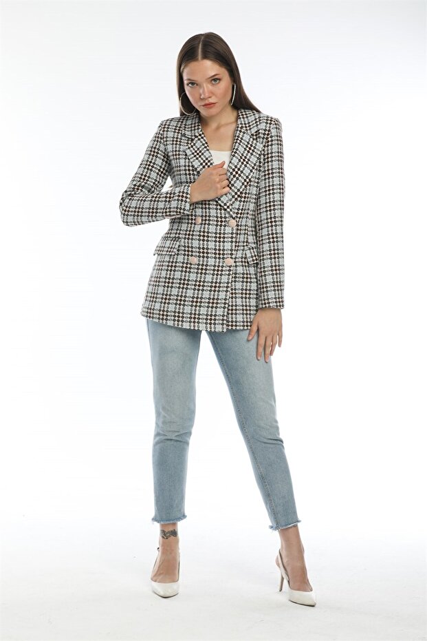 Düğmeli Mavi Ceket - 3