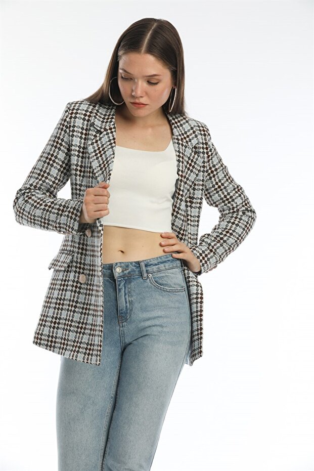 Düğmeli Mavi Ceket - 8