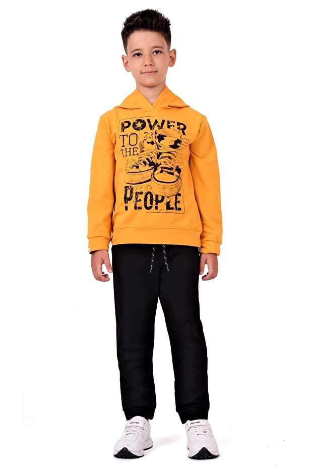 Power Printed Hooded Children's Tracksuit Mnk0616 Aprikoz