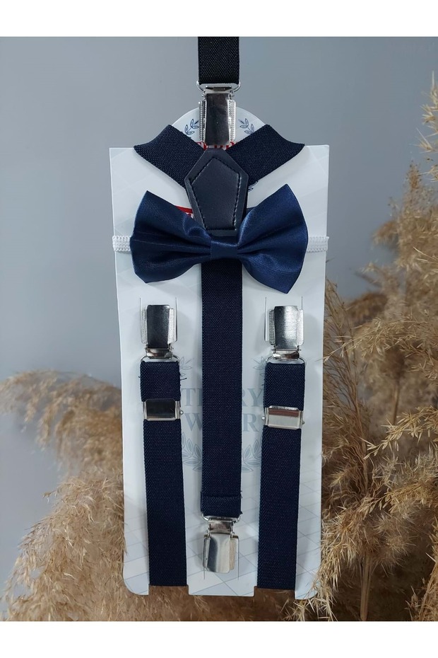 Children's Holiday Suspender Bow Tie Set Mnk0326 Dark Blue