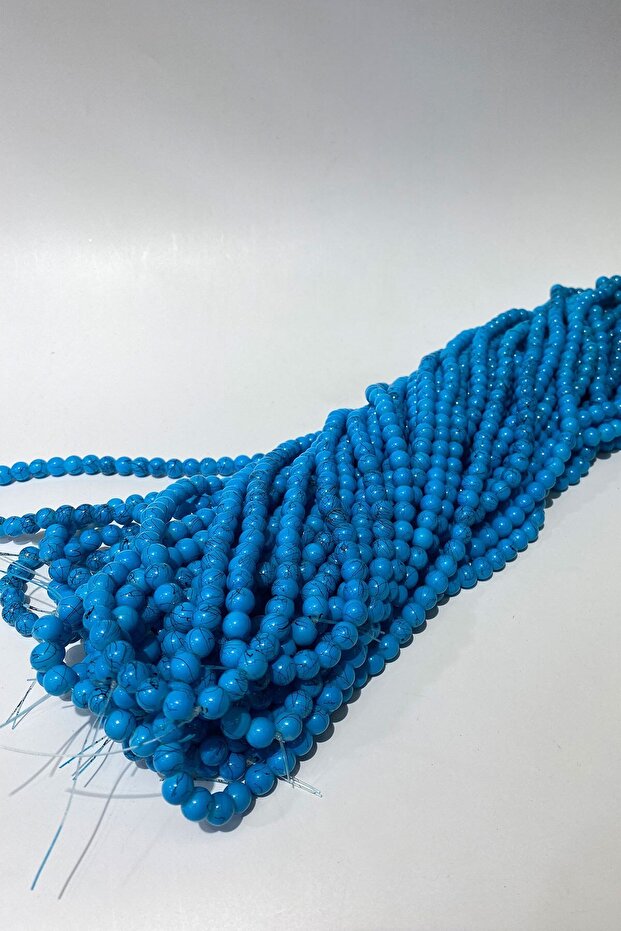Blue patterned string glass beads 8 mm - 2