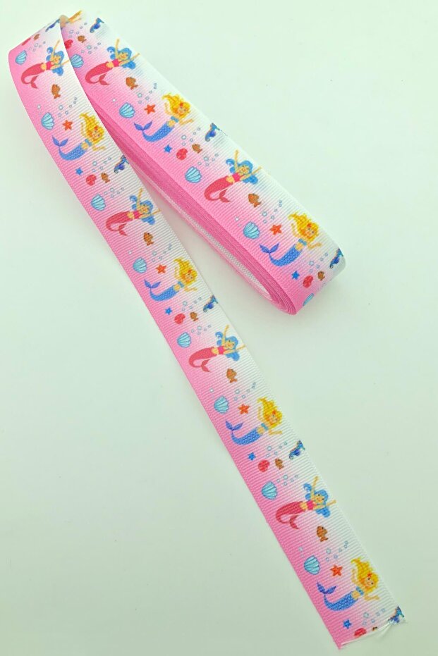 Pink Mermaid Printed Grosgrain Ribbon 10 Mt