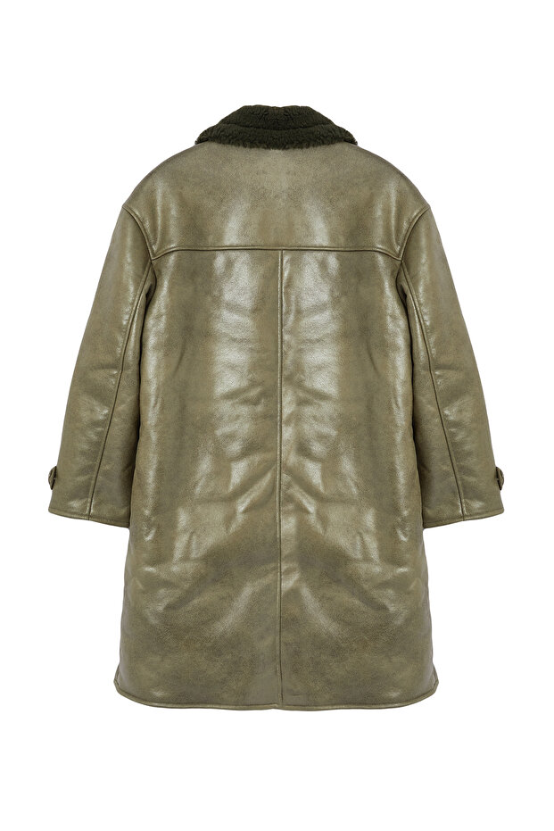 Khaki kołnierz futro szczegółowy oversize długi płaszcz Twoaw25Kb00000 - 7