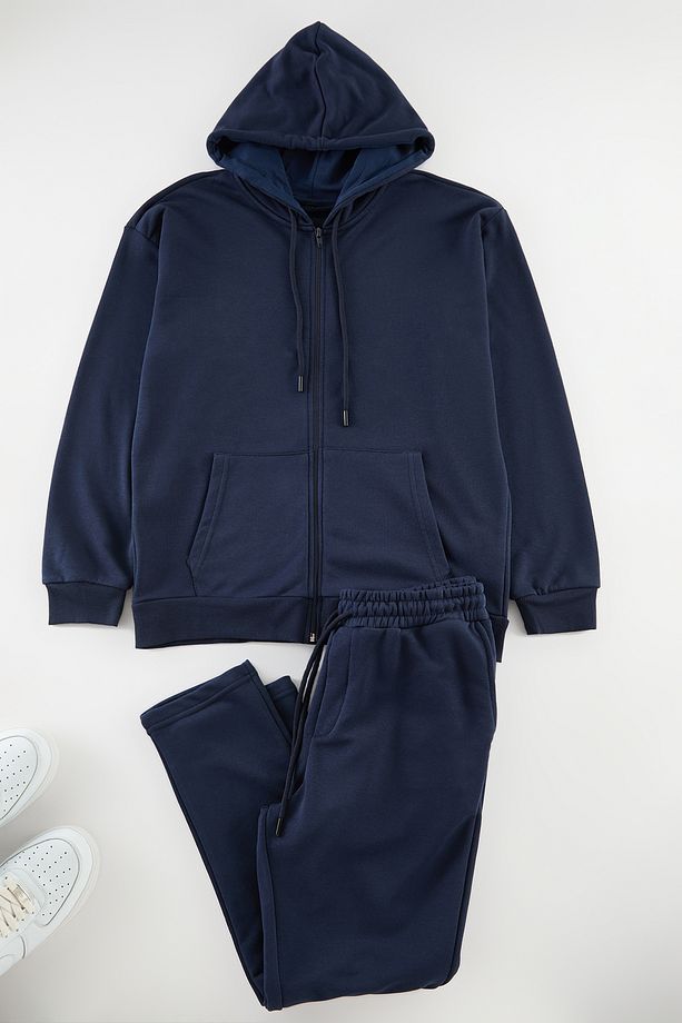 Lacivert Oversize/Geniş Kesim Kapüşonlu Basic Eşofman Takımı TMNAW25EM00000 - 6