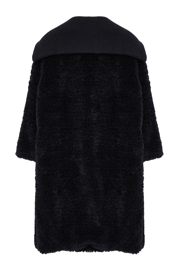 Czarny pluszowy płaszcz oversize - TWOAW25KB00001 - 7