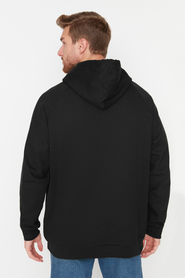 Siyah Basic Oversize/Geniş Kesim Kapüşonlu İçi Polarlı Sweatshirt TMNAW23SW00192 - 3