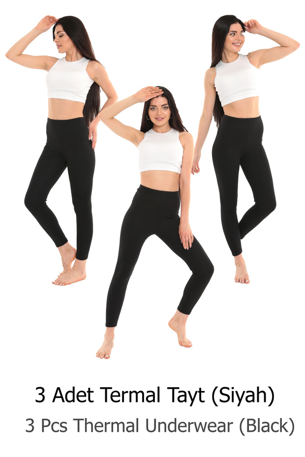3-Piece Unisex Cotton Winter Thermal Leggings 3-Piece Black Underwear