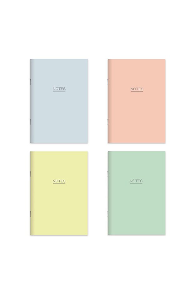 Keskin Color Karton Kapak Hafif Kağıt Defter 4'Lü Set-Pastel (2Çizgili + 2Düz) 14*20 24 Yp.