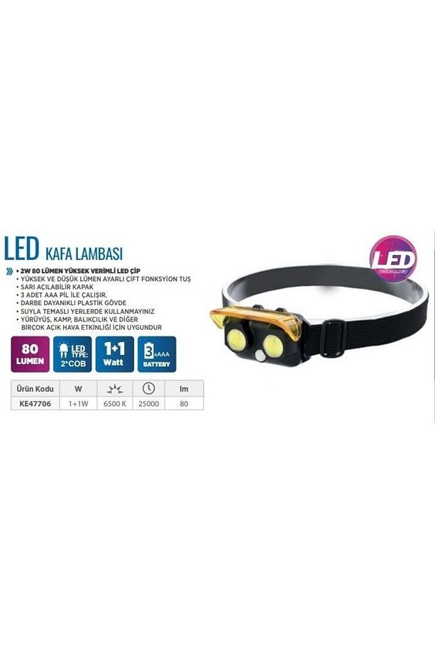 Laus Led Kafa Lambası 1+1w 80 Lum 3a Pil - 1