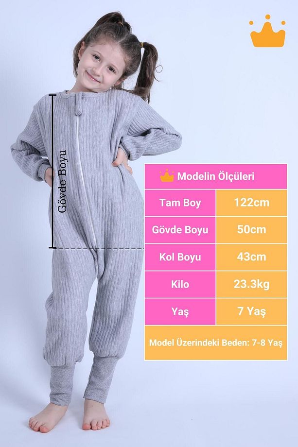 2-8 Yaş 1.5 Tog Kapitone Çocuk Uyku Tulumu Unisex Uzun Kollu Uyku Tulumu - 5