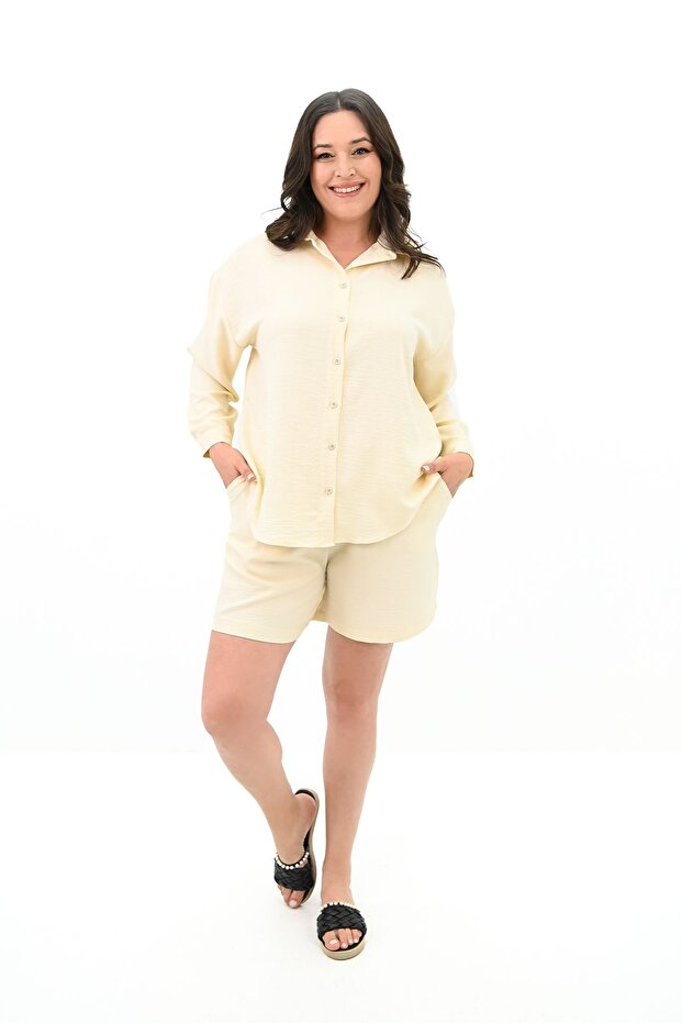 Women's Large Size Linen Suit with Shorts 8121-25