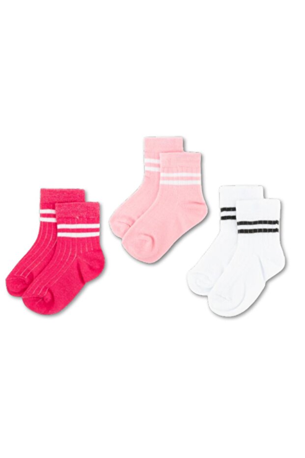 3-Piece Cotton Kids College Socks Baby Unisex Girls Women Men School Socks, White Black Pink