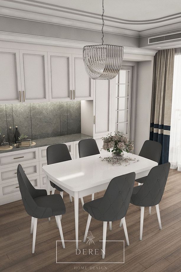 Luna Serisi, 80x132 Açılabilir Mdf Mutfak Ve Yemek Masası Takımı 6 Adet Antrasit Sandalye - 1
