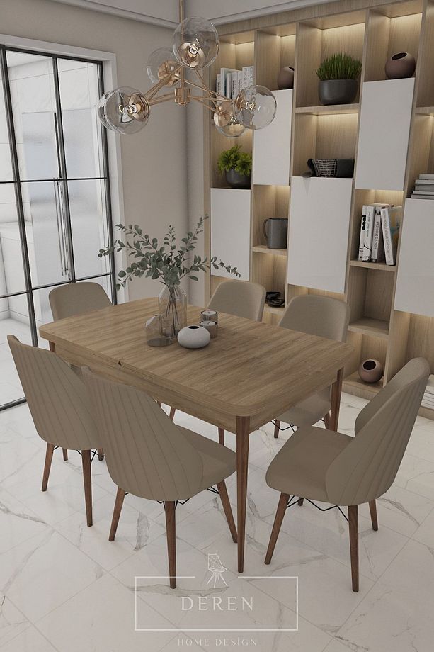 Mabel Serisi, 80x132 Mutfak Ve Salon Yemek Masası Takımı + 6 Adet Cappucino Sandalye - 1