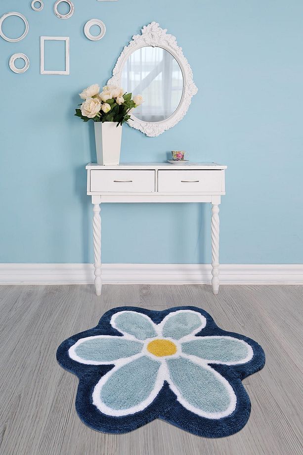 Flower Mavi Çap 90 Cm Banyo Paspası Akrilik - 1