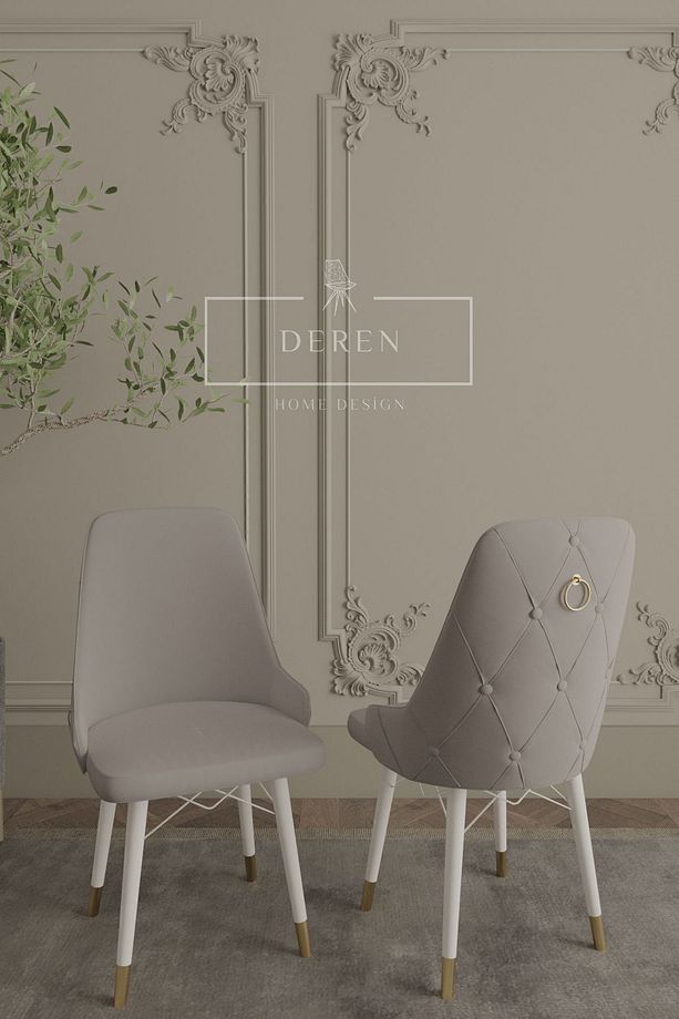 Felix Serisi Babyface kumaş 80x132 Açılabilir MDF masa mutfak salon takımı 6 adet sandalye Açık Gri - 2