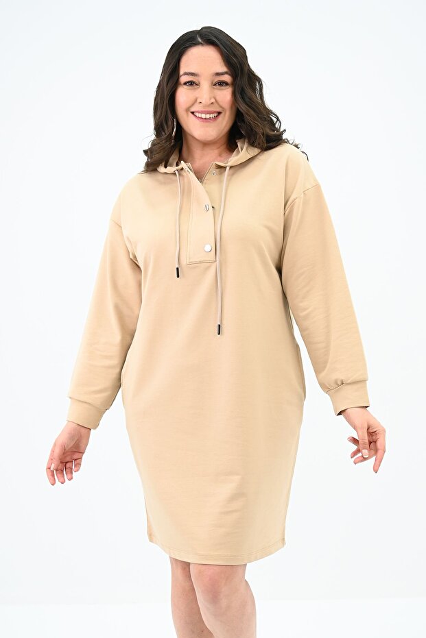 Women's Large Size Collar Buttoned Hooded Tunic 5207-24