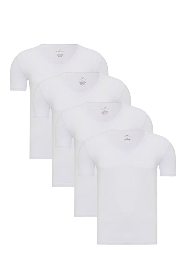 Men's White 4-Piece V-Neck Bamboo T-Shirt - 33602