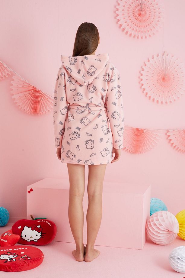 Hello Kitty Lisanslı Polar Somon Kapişonlu SabahlıkHK401 - 4