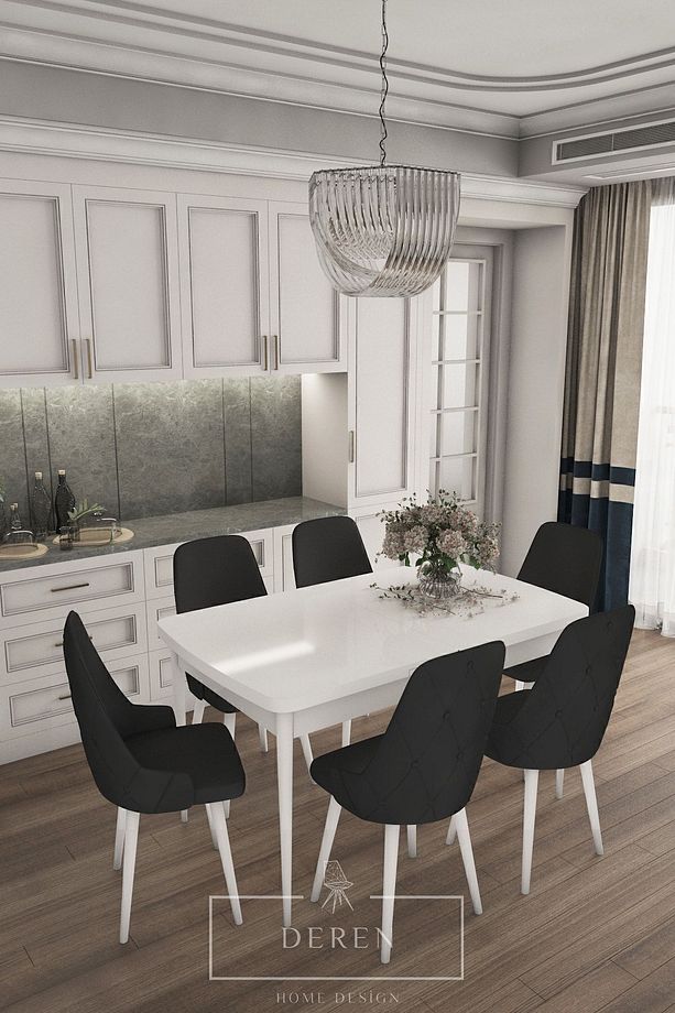 Luna Serisi, 80x132 Açılabilir Mdf Mutfak Ve Yemek Masası Takımı 6 Adet Siyah Sandalye - 1
