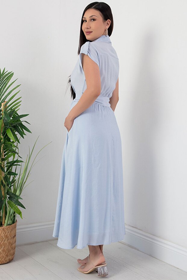 Boydan Düğmeli Kemerli Elbise NY4306 - 7