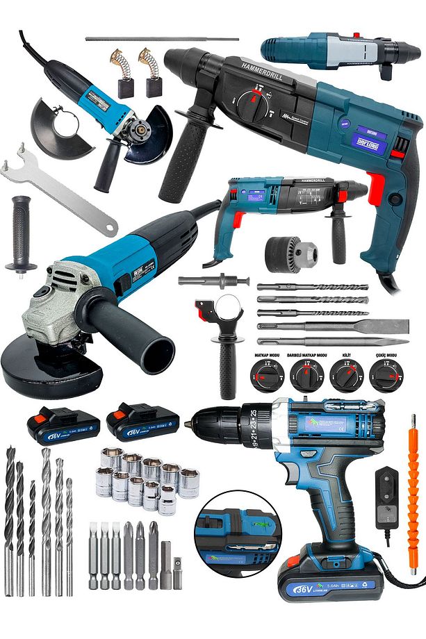 PROFESYONEL 3'LÜ SET SU TERAZİLİ DARBELİ MATKAP,28 MM HİLTİ,115 MMTAŞLAMA - 1