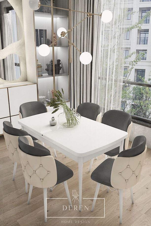 Anka Serisi, 80x132 Açılabilir Mdf Mutfak Ve Yemek Masası Takımı + 6 Adet Sandalye - 1