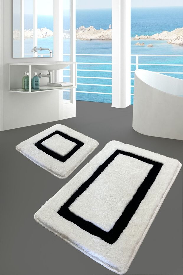 Quadrato Siyah 2'li Set Banyo Halısı Paspas Kaymaz Taban Yıkanabilir Akrilik - 1