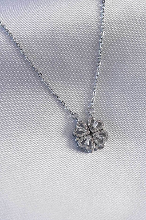 316L Steel Silver - Opening Clover Model Women's Necklace Ebj 240912 W26425
