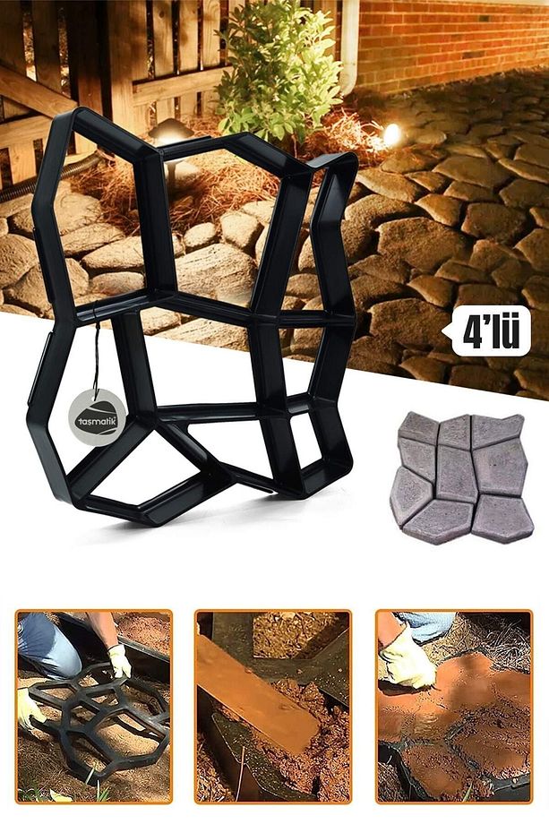 Zemin Kaplama Kalıbı Bahçe Taş Kalıbı Yürüyüş Yolu Kaldırım Yapım Aparatı 42x40 Cm 4 Adet - 1