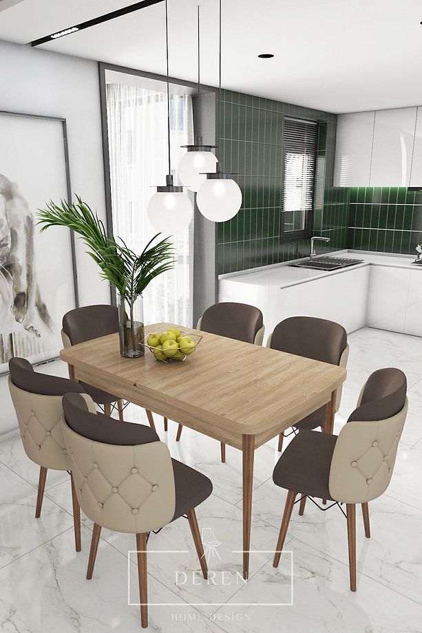 Anka Serisi, 80x132 Açılabilir Mdf Mutfak Ve Yemek Masası Takımı + 6 Adet Sandalye - 1