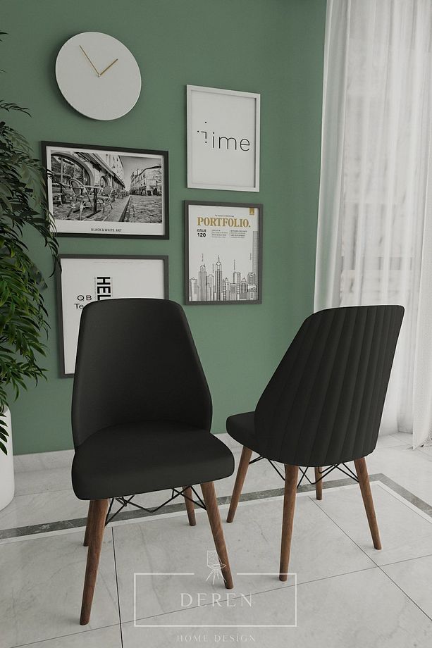 Mabel Serisi, 80x132 Mutfak Ve Salon Yemek Masası Takımı + 6 Adet Siyah Sandalye - 2
